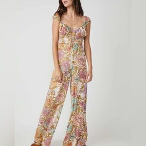 NWOT Free People Rolling Hills Jumpsuit in Tea Combo / Size Small
